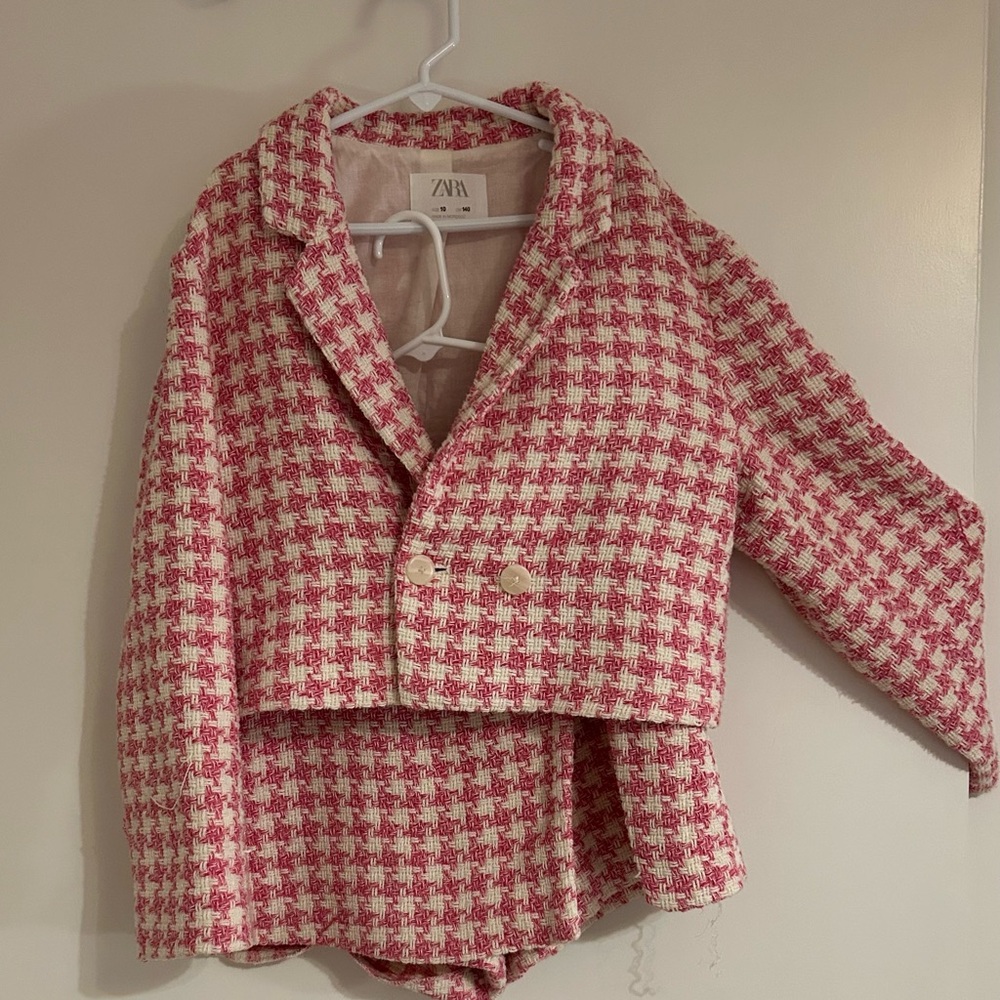 Zara Pink and Cream Checkered Suit